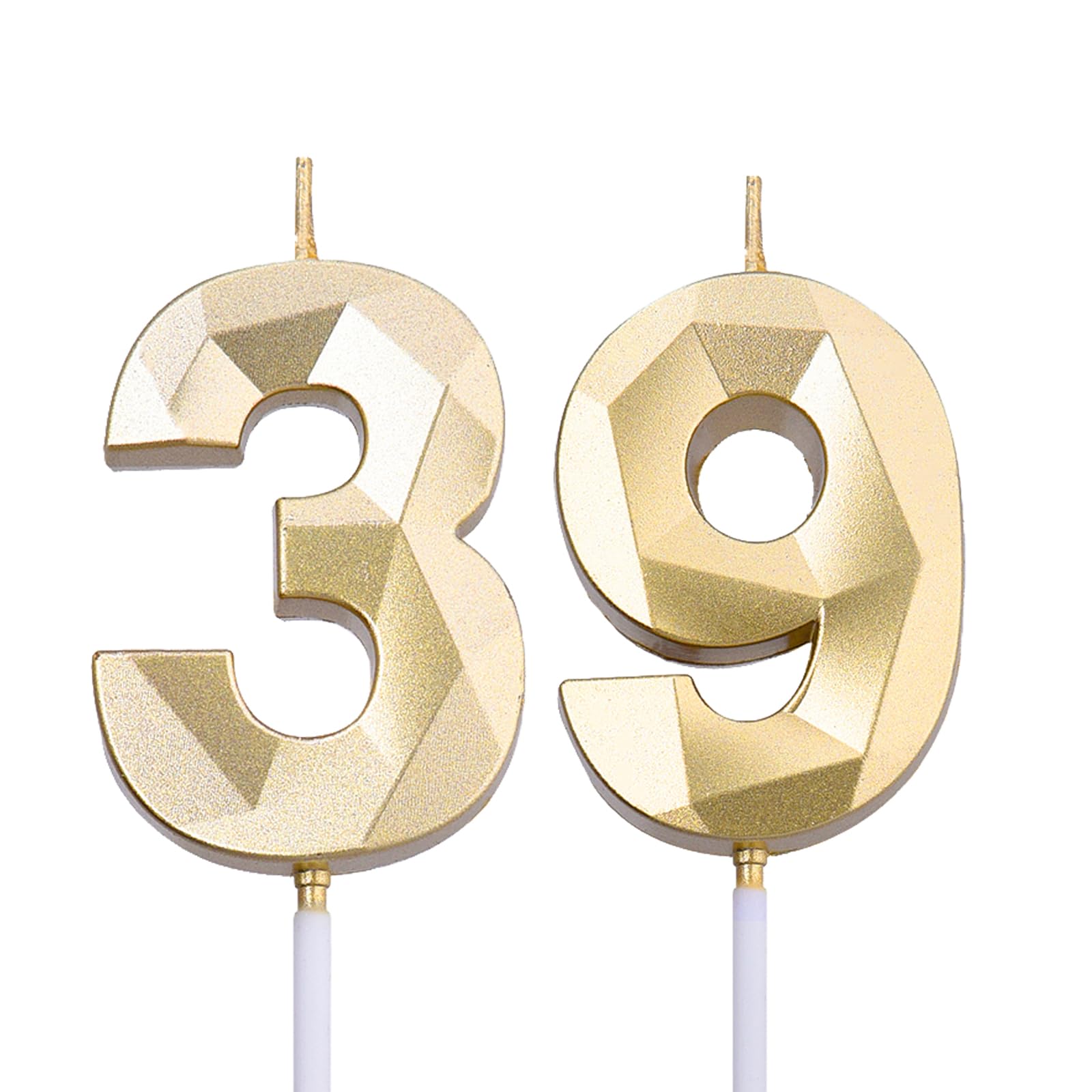 Photo 1 of 2 inch Gold 39 Birthday Candles, 3D Diamond Number 39th Cake Topper for Boys Girls Birthday Party Decorations Theme Party
