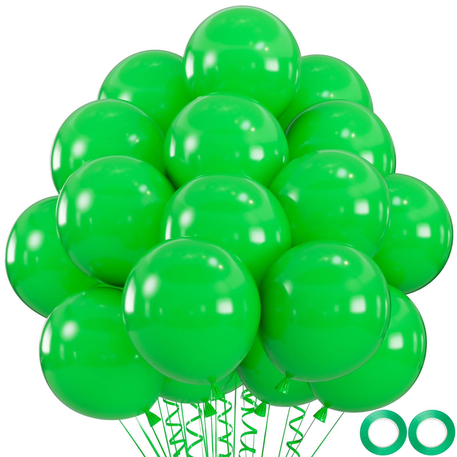 Photo 1 of 100pcs Green Balloons, Helium Quality 12 inch Green Latex Party Balloon for Birthday, Christmas, Graduation Party Decor (66ft Ribbons)