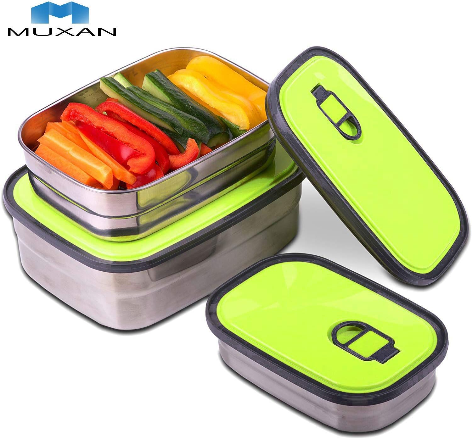MUXAN Non-Toxic and Environmentally Friendly Leak Proof Lunch Box, 3 Piece Lightweight and Durable Food Container, Rectangular Stainless Steel Lunch Box with Airtight Cover