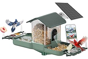 KUIKEO Dual-Lens Bird Feeder with Camera & Bird Bath Combo, Watch Birds Eat & Bathe with WiFi 2K HD Video, Auto Record, AI Recognition, APP Alerts, Solar Powered, for Backyard Garden Porch Fence Decor