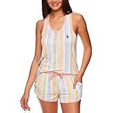 U.S. Polo Assn. Women's Striped Summer Pajama Set, Tank, Shorts Valentines Gifts for Her