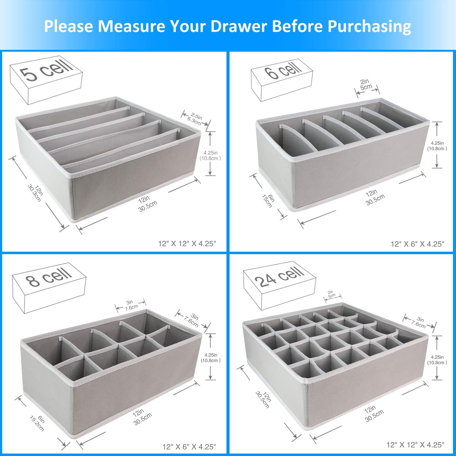 4 Pcs Foldable Drawer Organizer, GOGOODA Desk Closet Organizer and Storage Drawer Organizer for Underwear Bra Socks(Grey): Home Improvement