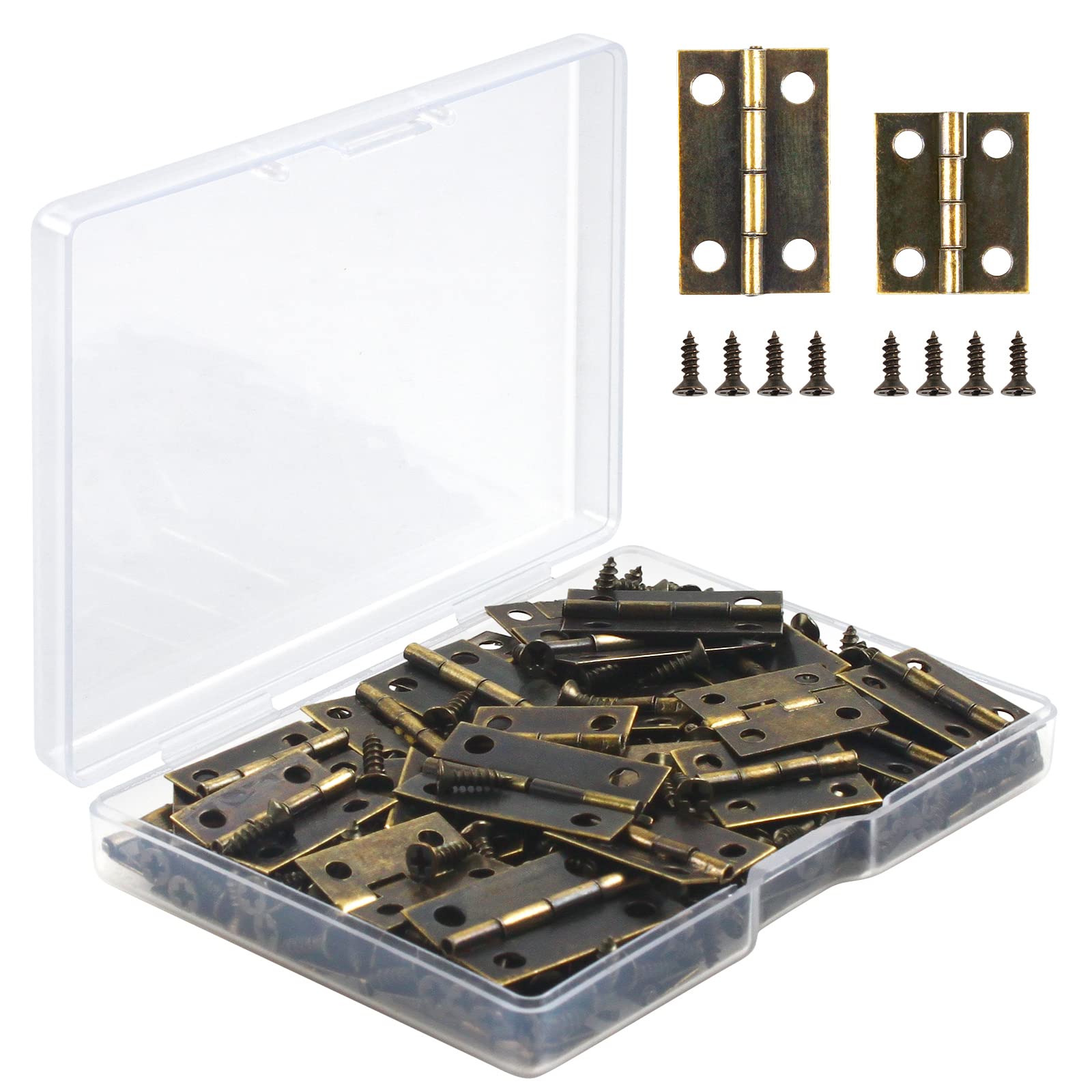 CVIUYO 60 Pack Small Hinges, Vintage Bronze Mini for Jewelry Box, Wooden Box, Bird House, Crafts Dollhouse Door Cabinet with 260 Pcs 7mm Screws