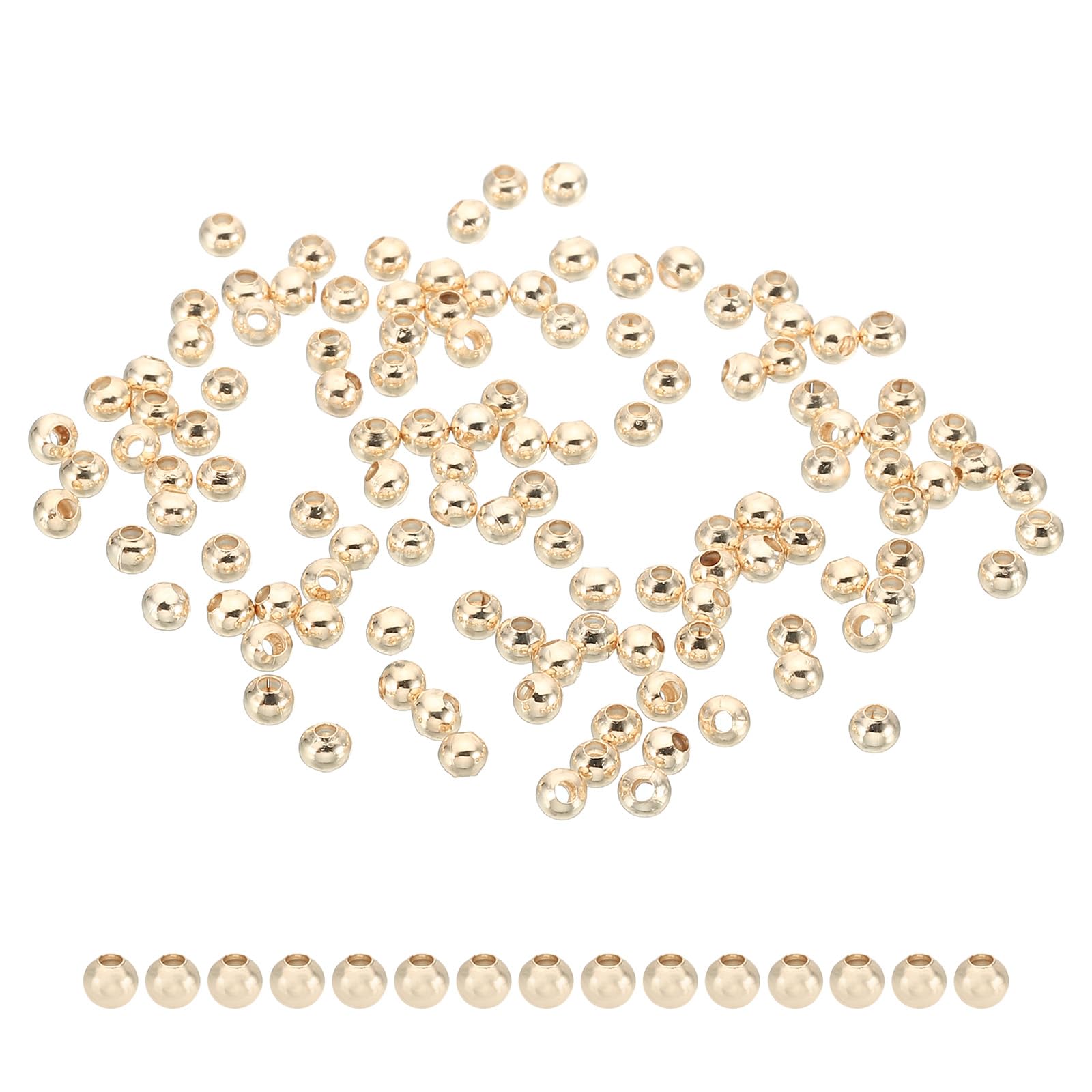 PATIKIL 3mm Gold Filled Spacer Beads for Jewelry Making, 100 Pack Metal Round Beads Brass Beads for Bracelets Earring Necklace DIY Craft, Champagne
