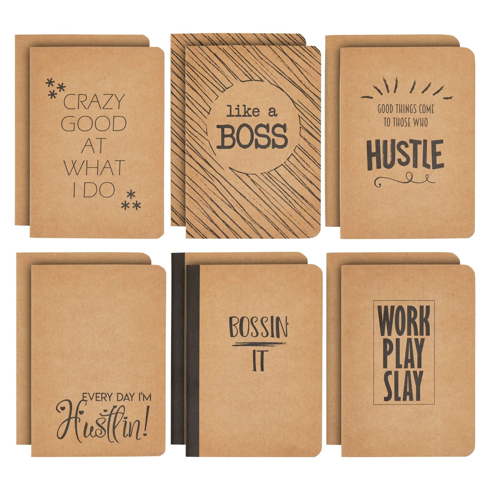 A6 Kraft Notebooks with Inspirational Quotes on Cover, 12-Pack Lined Writing Journals, 6 Designs