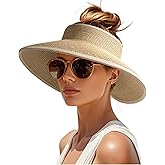 Womens Sun Visor Hats Wide Brim Straw Beach Hat UV Protection Ponytail Packable Beach Vacation Essentials