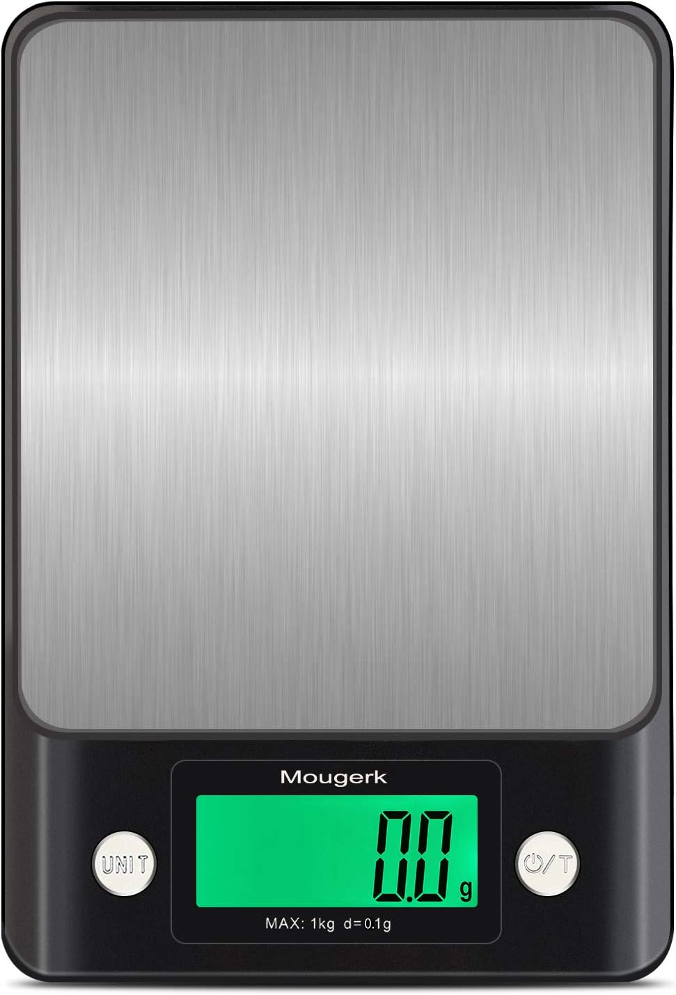 Mougerk Digital Kitchen Food Scale 0.1g 2.2lb 1kg Multifunction Diet Weight Scales Stainless Steel Backlit LCD Display (Not Batteries Included)