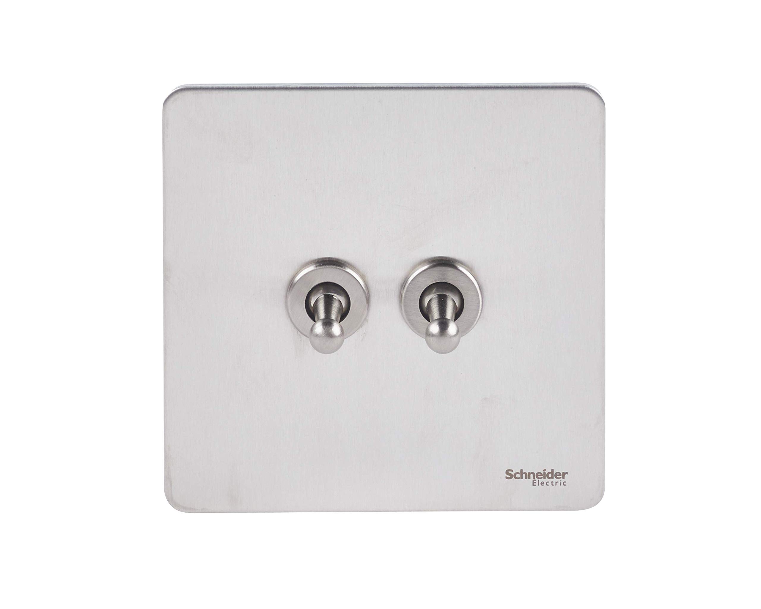 Schneider Electric Ultimate Screwless Flat Plate - Double Toggle 2 Way Light Switch, Single Pole, 10AX, GU1422TSS, Stainless Steel