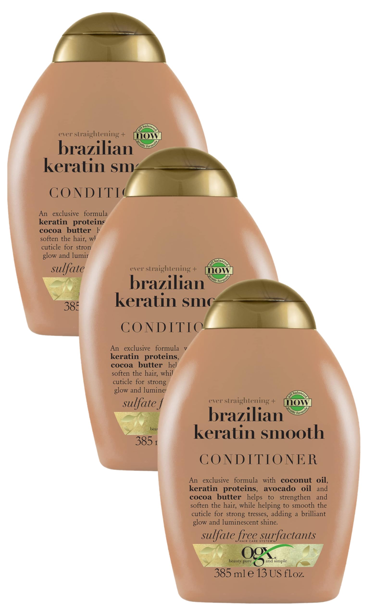 OGX Brazilian Keratin Smooth Conditioner for Dry Hair, 385ml (Pack of 3)