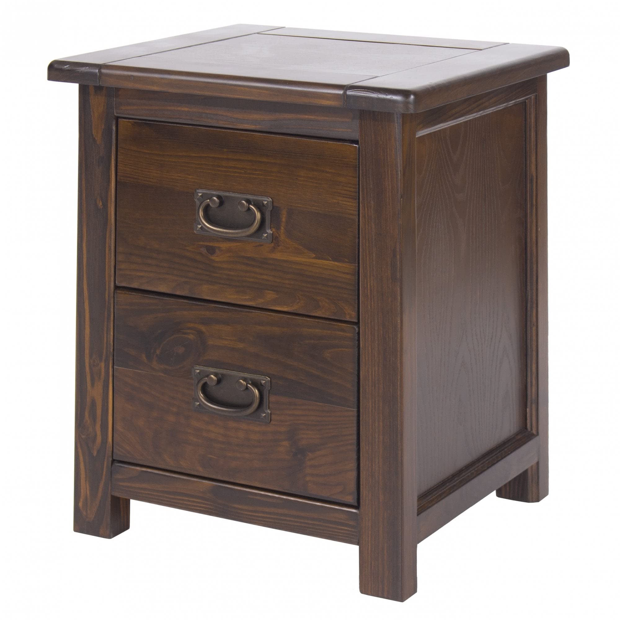 Core Products Boston Handcrafted 2 Drawer Bedside Cabinet - Dark Brown Lacquer Finish, Colonial Design