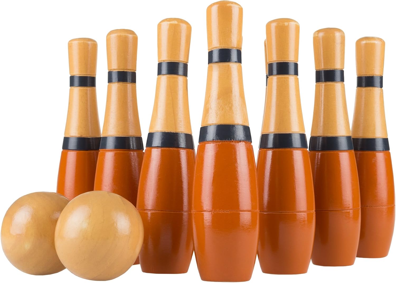 Kids 10 Wooden Pins 2 Balls 9.5 Inch Adults Play! Lawn Bowling Game