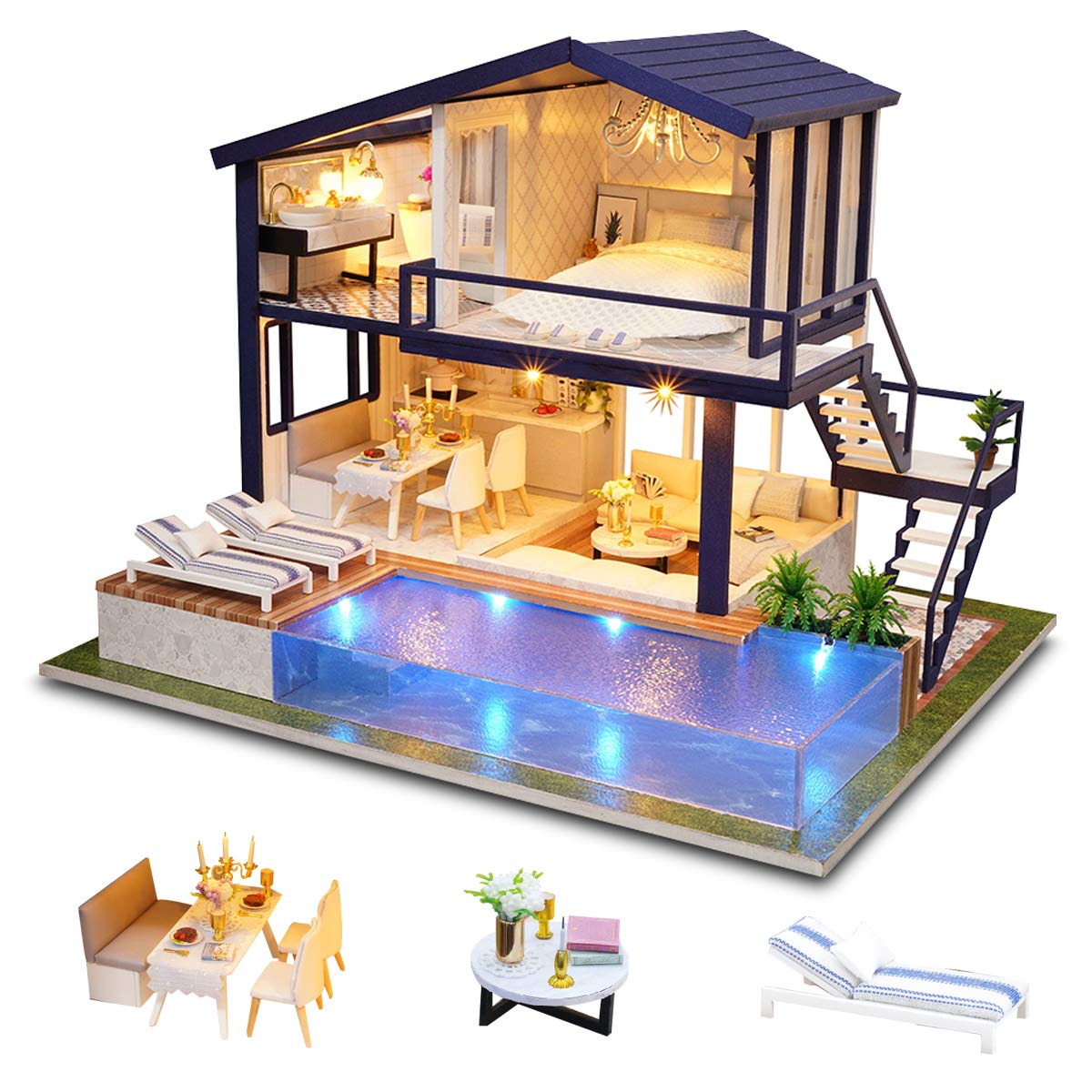 GuDoQi DIY Miniature Dollhouse Kit, Tiny House kit with Music, Miniature House Kit 1:24 Scale, Great Gift for Birthday Easter Day, Time Apartment