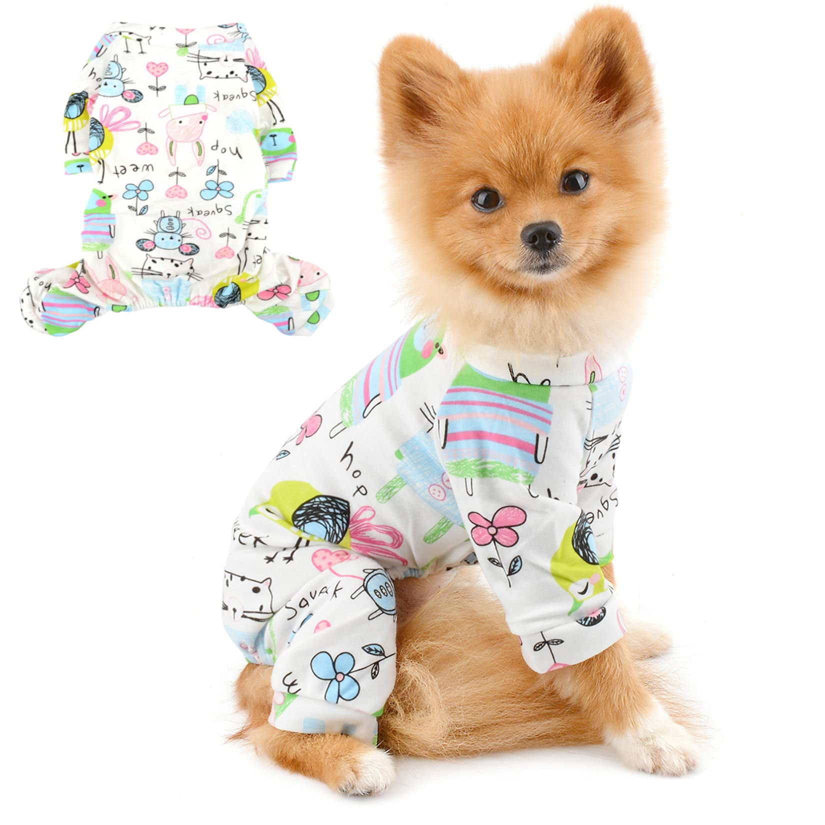 PAIDEFUL Pet Pajamas for Small Dogs Cute Pattern Cotton Pjs 4 Leg Sleepwear Jumpsuit All Season Indoor Clothes for Puppy Chihuahua Yorkie
