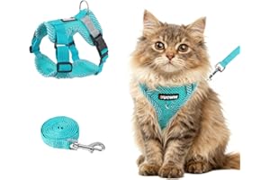 wanheart Cat Harness and Leash Set - Escape Proof Adjustable Breathable Vest for Cats, Soft Mesh Padded Harness with Reflective Strips - Easy Control for Kittens, Indoor & Outdoor Cats (Emerald, S)