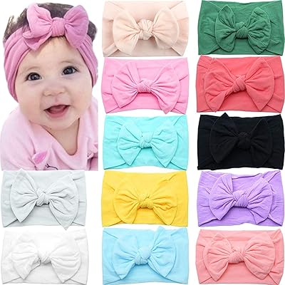 CÉLLOT Super Stretchy Soft Knot Headbands with Hair Bows Head Wrap Hair Accessories For Newborn Baby Girls Infant Toddlers Kids