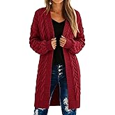 PRETTYGARDEN Long Sleeve Open Front Chunky Cardigan Sweaters for Women Cable Knit Long Cardigans Spring Outfits with Pockets