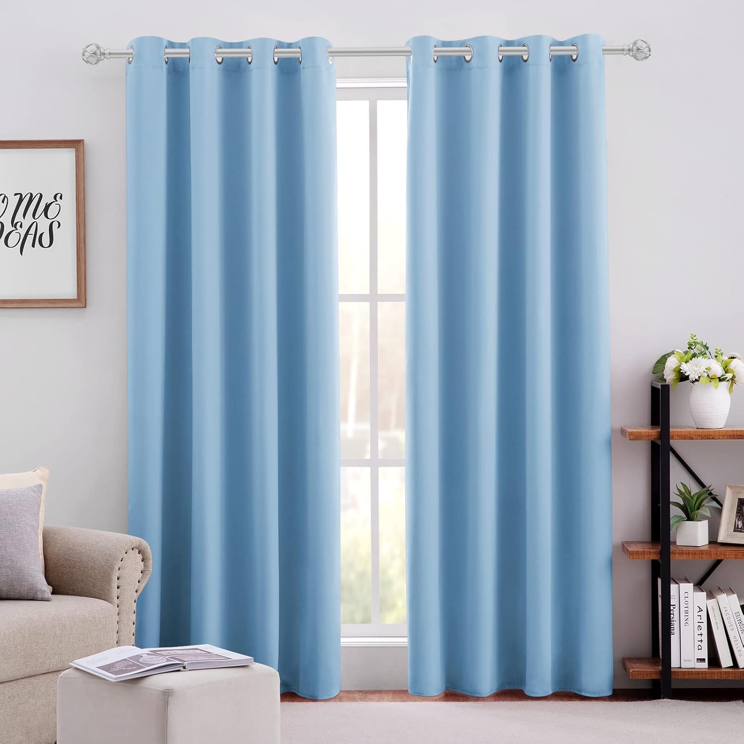 HOMEIDEAS Baby Blue Blackout Curtains 2 Panels 52 X 96 Inch Drop Room Darkening Eyelet Curtains for Bedroom Living Room Nursery, Thermal Insulated Light Blocking Window Drapes