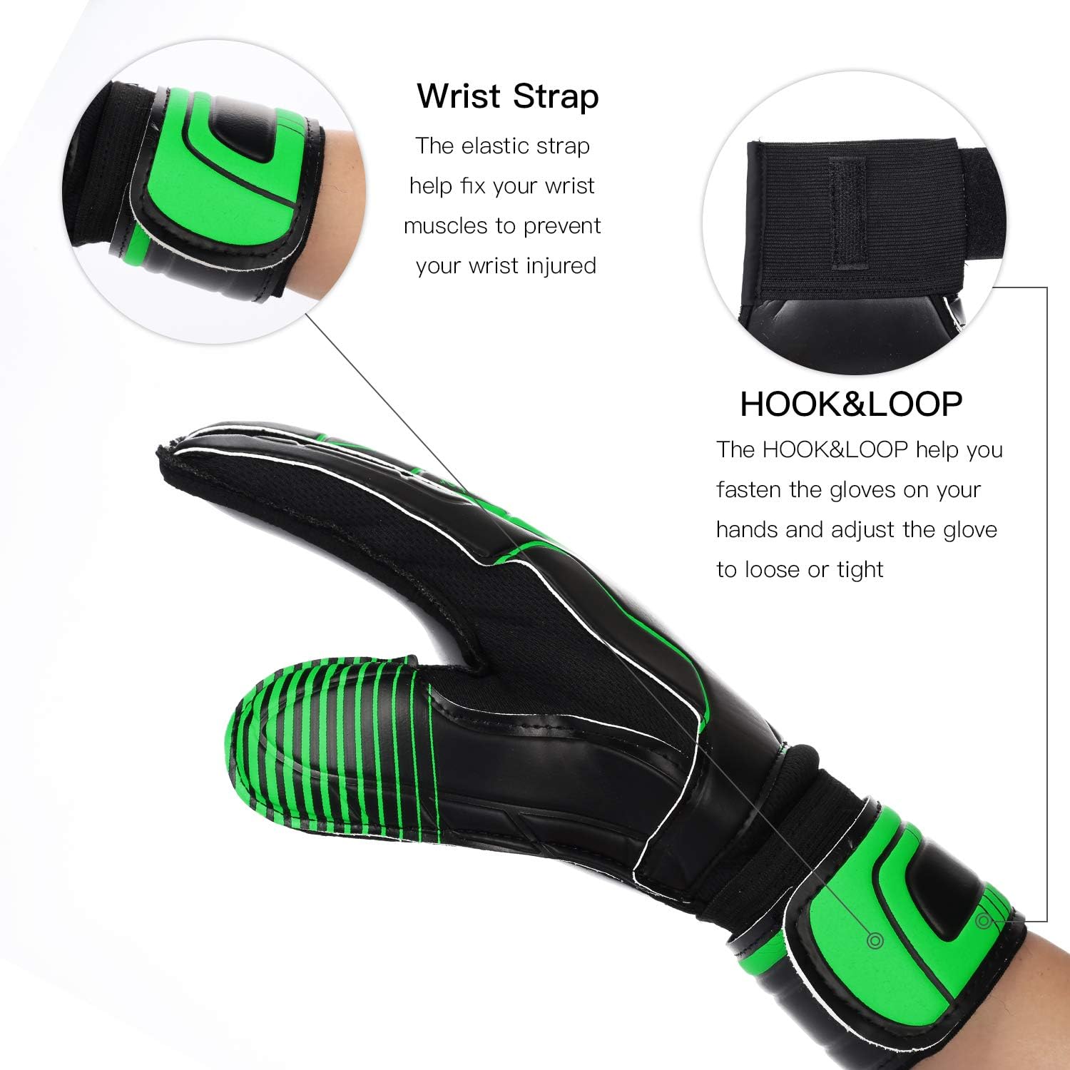 Brace Master Goalie Gloves (Sizes 7-10, 5 Styles), Double Wrist Design with Durable 3+3mm Strong Grip and Finger Spines Protection, Black Latex Goalkeeper Glove, Training and Match, Indoor and Outdoor : Sports & Outdoors