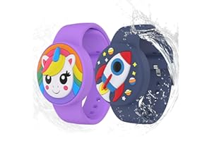 typecase Waterproof Airtag Bracelets for Kids - (2 Pack) Soft Silicone Hidden Airtag Wristband - Lightweight GPS Tracker Holder Compatible with Apple Airtag Band for Child(Rocket/Purple)
