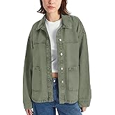Hixiaohe Jean Jackets for Women Trendy Button Up Denim Shirt Jacket Oversized Long Sleeve Coat Fashion Clothes with Pockets