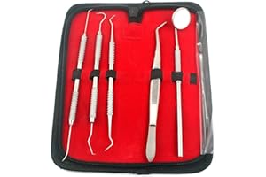 AAPROTOOLS AA PRO Dental Hygiene KIT, Dentist Tool KIT, Stainless Steel TARTER Remover, Anti-Fog Mirror, Tweezers, Dental Pick/Scaler with Free Leather Carry CASE A+ Quality