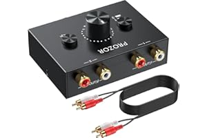 PROZOR RCA Stereo Audio Switcher - 2 in 1 Out R/L Stereo Audio Switch, 1 in 2 Out Stereo Audio Splitter with Mute Button and No External Power Required