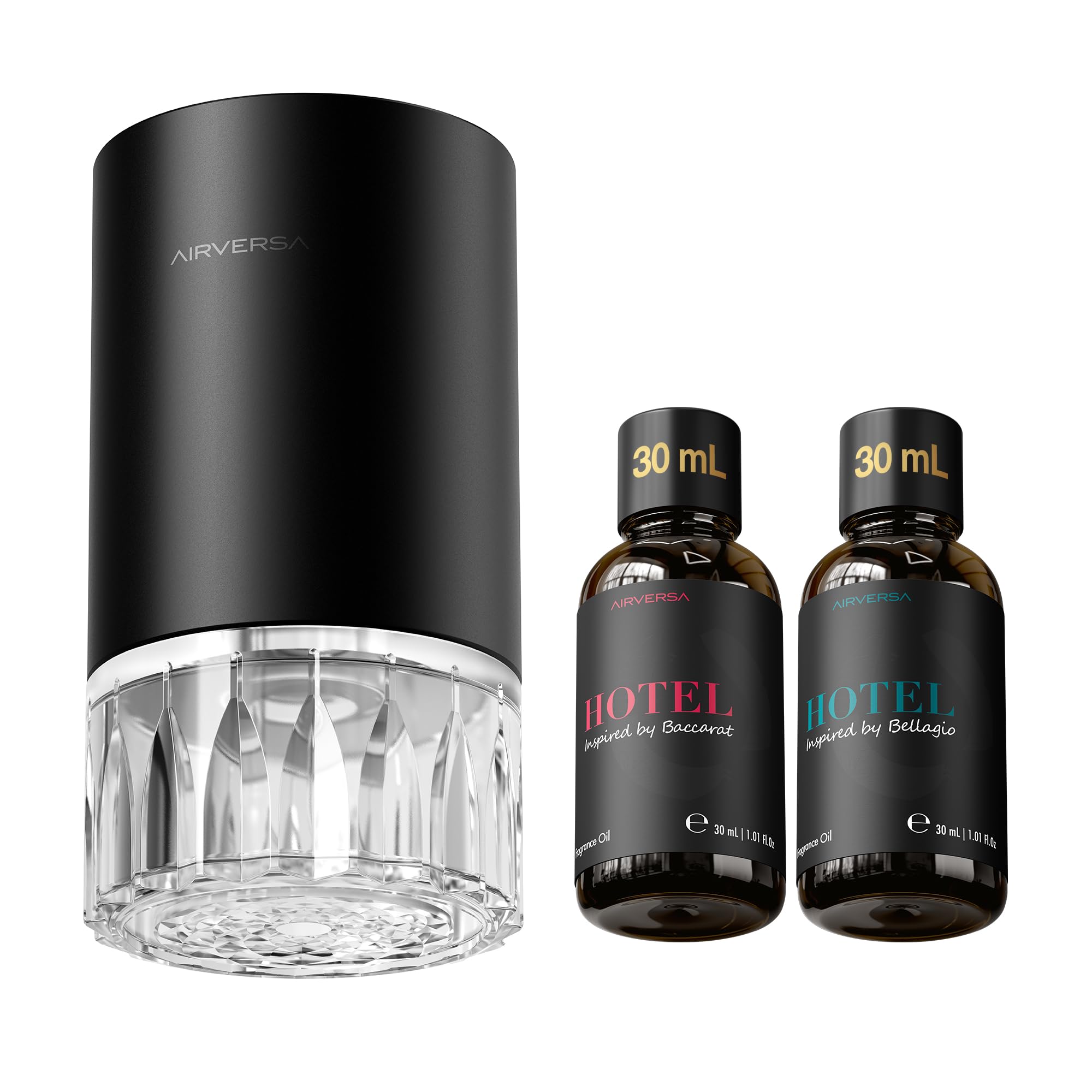 Photo 1 of Airversa Waterless Essential Oil Diffuser Starter Kit with 2x30mL Hotel Scent Fragrance Oil for Home Room Desk Car, Battery Operated Scent Air Freshener Diffuser, 100mL Capacity, RD1 Kit Black