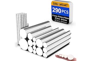SRENMSMT Small Magnets, 290 Pack Refrigerator Magnets of 7 Different Sizes, Mini Magnets, Disc Magnets, Small Magnets for Fridge, DIY, Whiteboard, Billboard in Home, Kitchen, Office, School