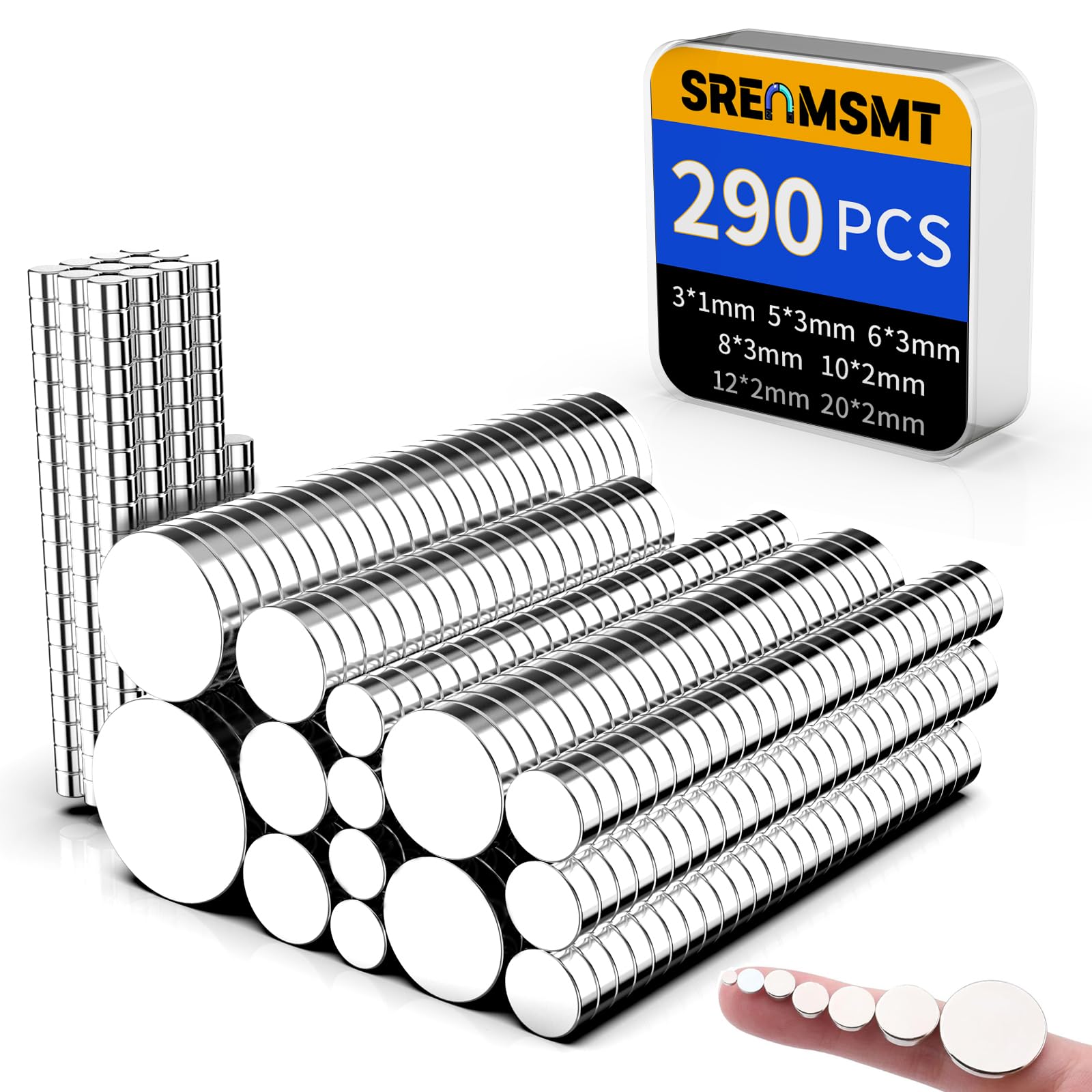 Photo 1 of SRENMSMT Small Magnets, 290 Pack Refrigerator Magnets of 7 Different Sizes, Mini Magnets, Disc Magnets, Small Magnets for Fridge, DIY, Whiteboard, Billboard in Home, Kitchen, Office, School