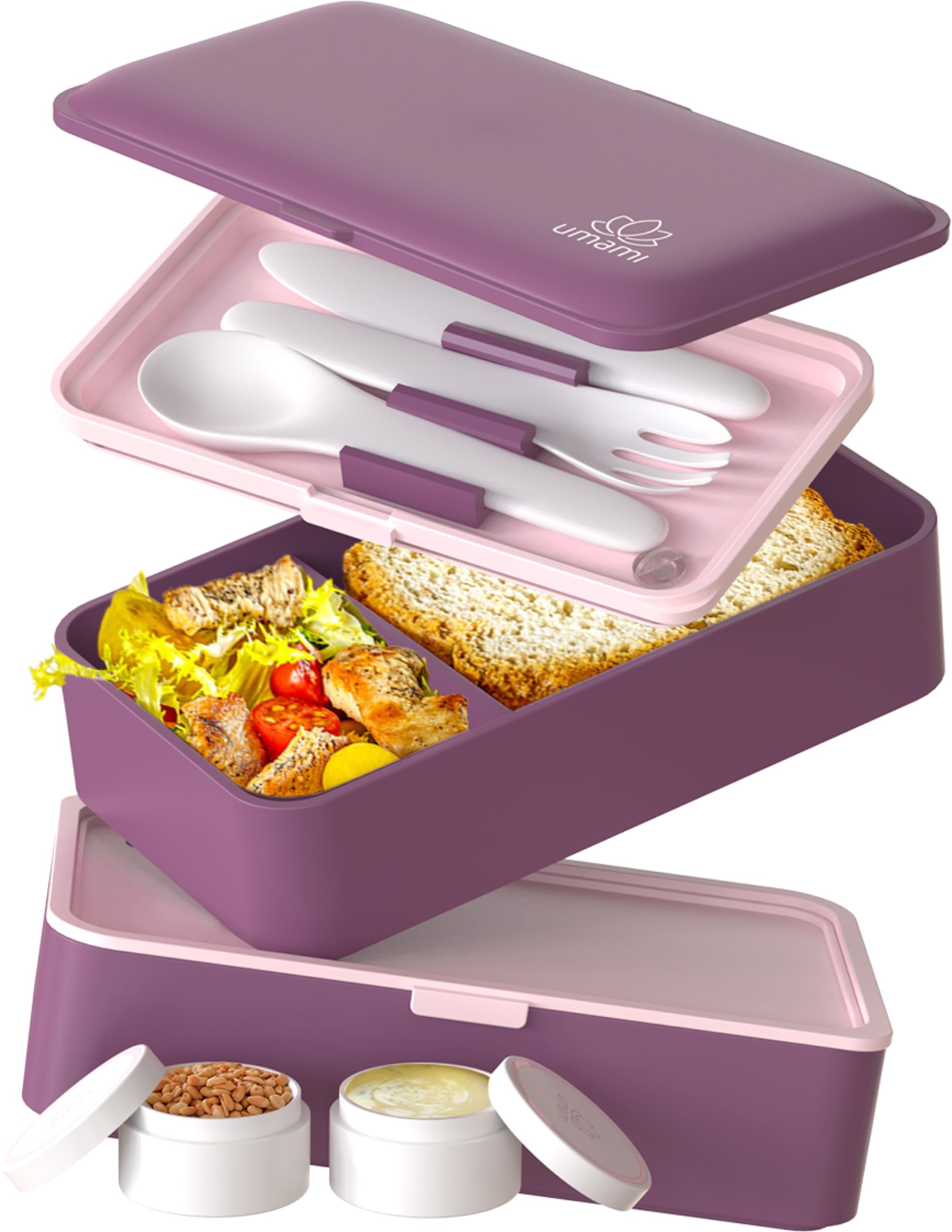Umami Bento Box Adult All-in-1 w/ 4 Utensils, 100% Leakproof, Dishwasher & Microwave Safe Lunch Containers for Adults w/ 4 Compartments, Royal Purple, 40 oz โ image 1