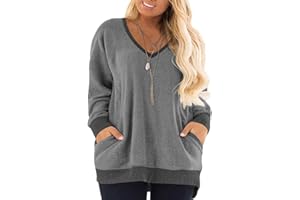 DOLNINE Women's Plus Size Sweatshirts Color Block Long Sleeve Pocket Shirts Tops