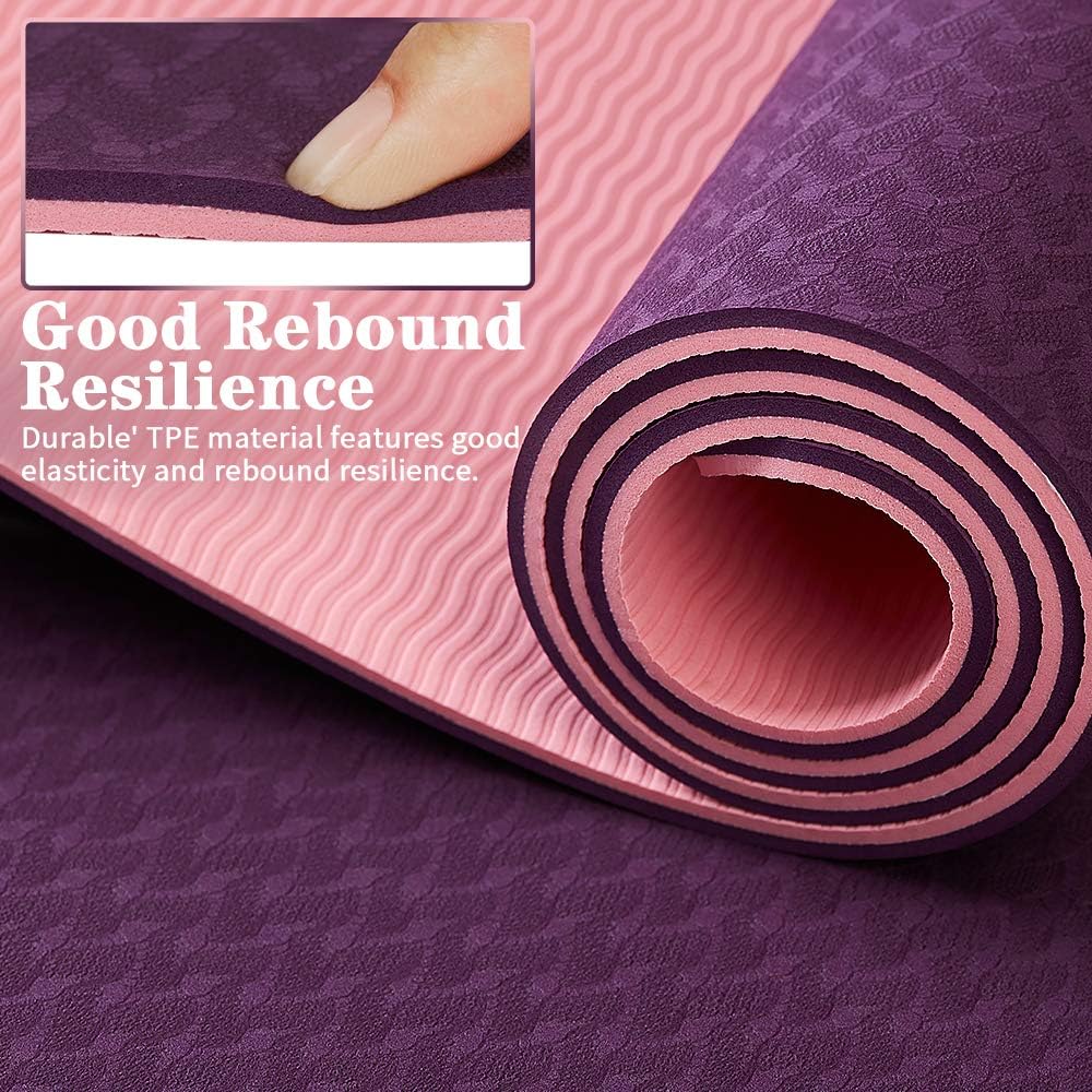 Asvin Yoga Mat 1/4 Inch Thick Fitness Exercise Mat, Non Slip, Striped, Sweat - Proof, Eco Friendly, TPE Workout Mat for Yoga, Pilates and Floor Exercises, 68"x26" : Sports & Outdoors