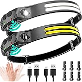 Beccason 2PCS LED Headlamp Rechargeable - 230° COB Super Bright Head Lights for Forehead, Hard hat Light for Adults, USB C Headband Flashlight for Work, Hiking, Running, Camping Essentials Gear