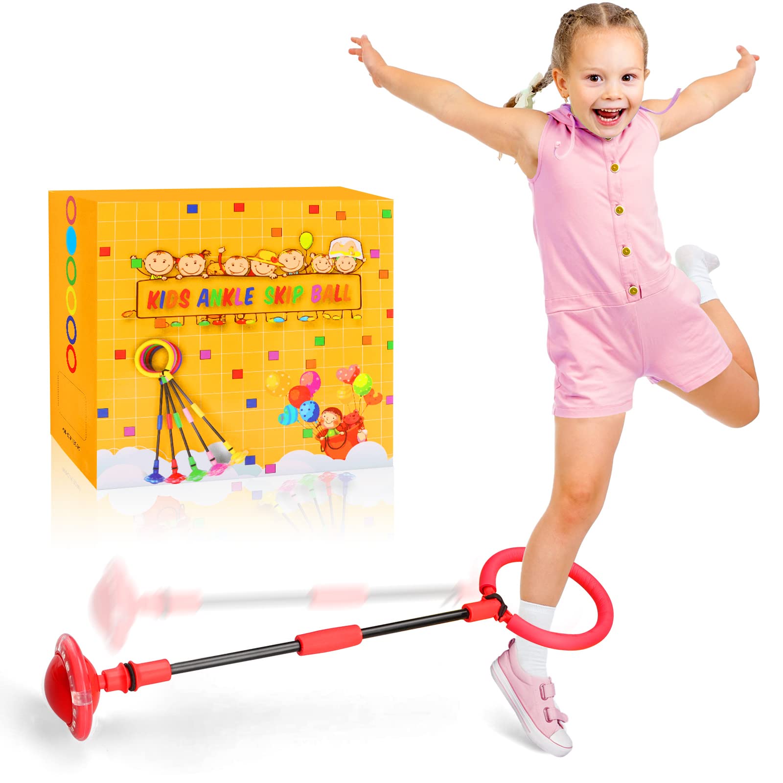 Photo 1 of Chridark Ankle Skip Ball for Kids - Foldable Flash Wheel Skip Ball, Outside Game Toys for Kids & Adults, Gift for Boys & Girls Age 5 6 7 8 9 10 Years Old, Red