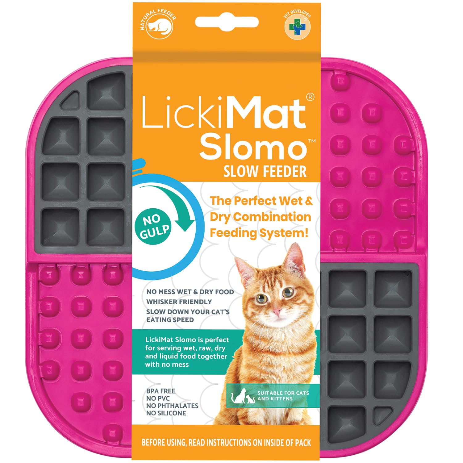 Lickimat Slomo, Cat Slow Feeder for Feline Boredom and Anxiety Reduction; Perfect for Food, Treats, Yogurt, or Peanut Butter. Fun Alternative to a Slow Feed Cat Bowl or Dish, Pink
