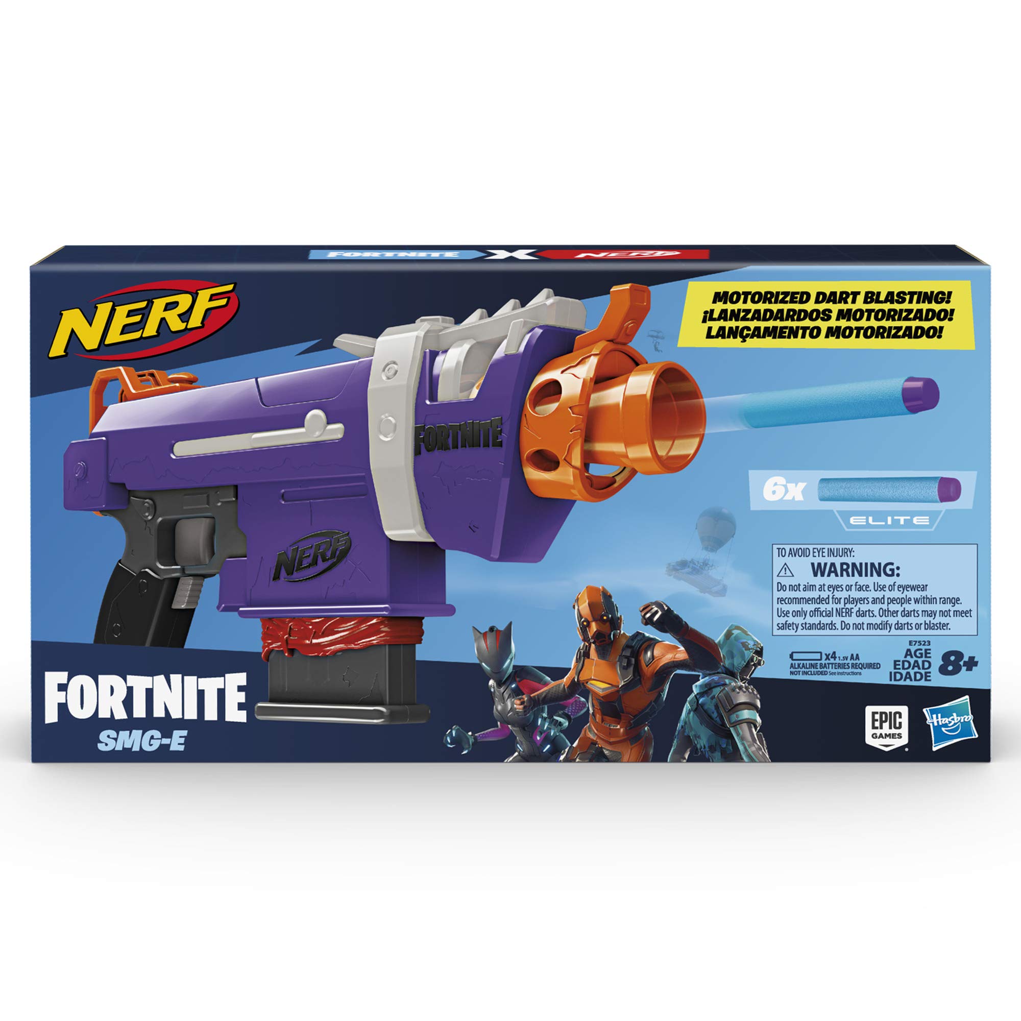 Nerf Fortnite SMG-E Blaster - Lanzamiento de dardos motorizado - Clip de 6 dardos, 6 dardos Elite oficiales - para jóvenes, adolescentes y adultos Nerf Fortnite SMG-E Blaster - Lanzamiento de dardos motorizado - Clip de 6 dardos, 6 dardos Elite oficiales - para jóvenes, adolescentes y adultos