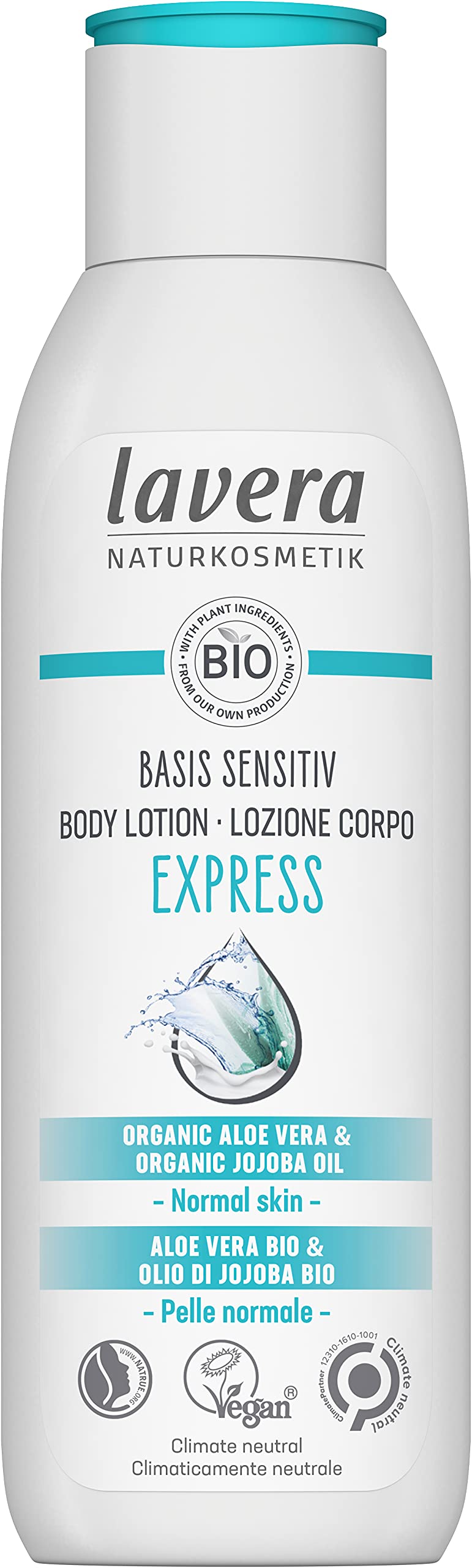 lavera basis sensitiv Body Lotion Express - aloe vera and jojoba oil - deep moisture and long-lasting care - 24h hydration - natural cosmetics - vegan - organic (1 x 250ml)