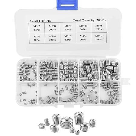 Vakki 200 PCS Schrauben Set inkl. M3 M4 M5 M6 M8 Innensechskant Schraube Sortiment Kit