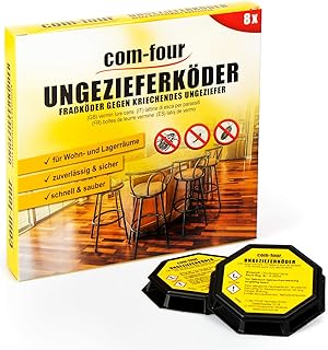 com-four® 8X Ungeziefer Köder-Falle, anwendungsfertige Köder-Dosen zur zuverlässigen Bekämpfung von Ungeziefer wie Schaben, Silberfischchen und Kellerasseln