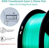 ZIRO PLA Filament 1.75mm Translucent Cyan 1kg for FDM 3D Printers view 3
