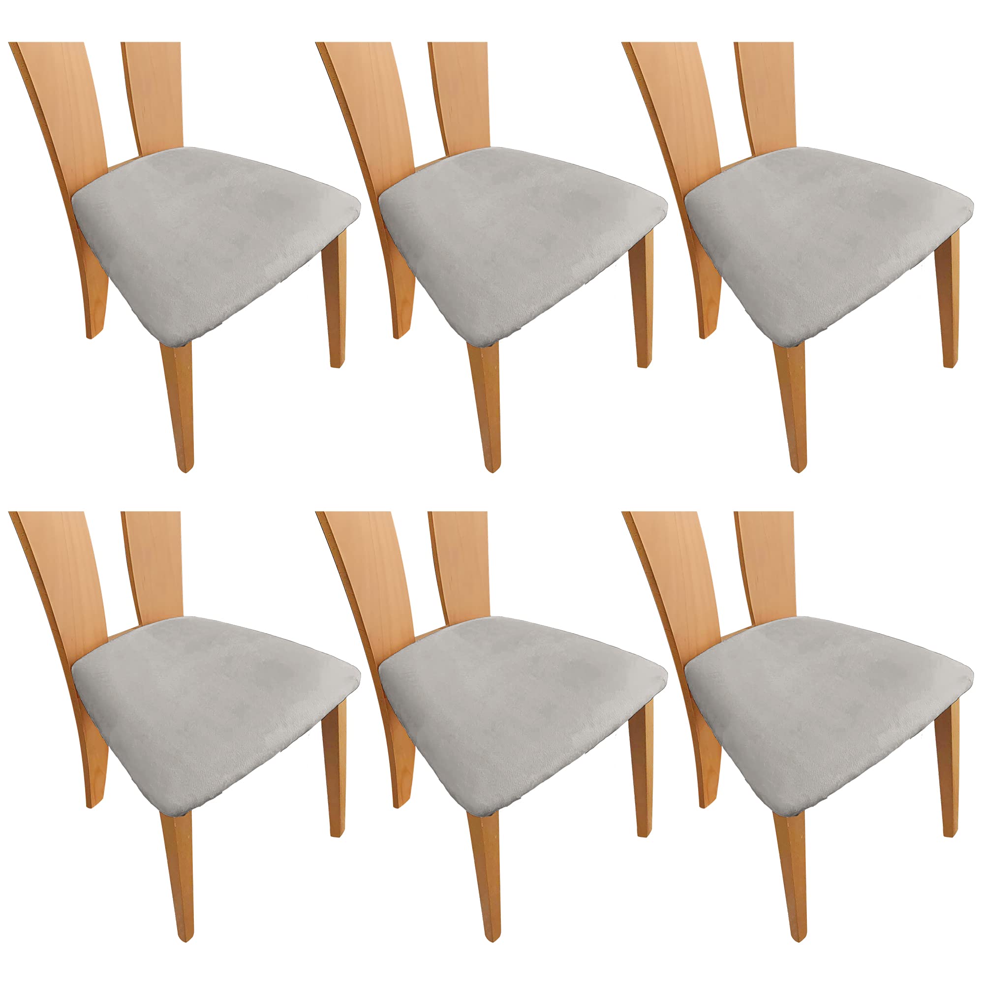 TIANSHU Velvet Chair Seat Covers,Removable Washable Elastic Cushion Covers For Velvet Dining Chair (6 Pack,Light Gray)