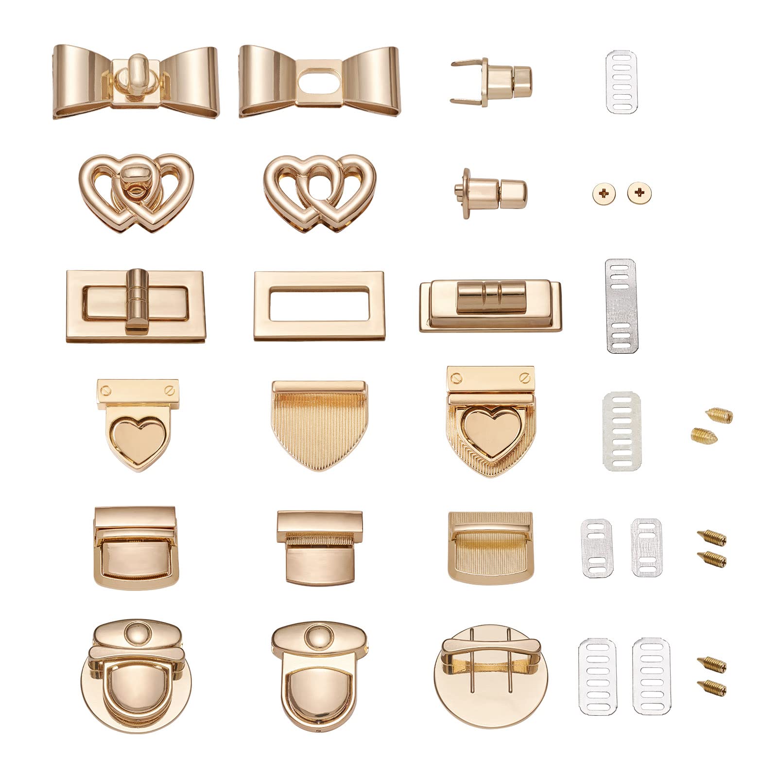 PandaHall 6pcs Alloy Twist Turn Lock Bag Clasp Bowknot Heart Square Rectangle Purse Push Lock Handbag Turn Lock Buckle Fasteners for Handbag Shoulder Bag Purse Accessories