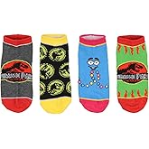 Bioworld Jurassic Park Socks Kids T-Rex Dinosaur Jurassic World Ankle No Show Socks - 4 Pack For Boys Or Girls