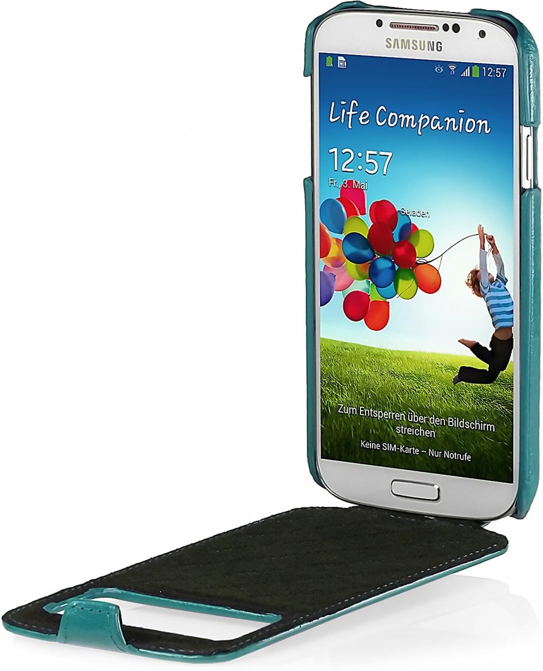 Stylish Leather Case Ultra Slim Case with Viewing Window for Samsung Galaxy S4 I9500 & I9505, Ocean Green - Image 3