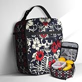 BolAurp Skull Lunch Bag Insulated Flower Skull Lunch Box for Boys Girls Kids Adult Teens School Work Office Travel Picnic Hiking Beach Reusable Waterproof Leakproof Portable Fits Most Bento Boxes