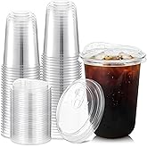 Ziliny 50 Sets Clear Plastic Cups with Strawless Sip Lids Thickened Clear Disposable Iced Coffee Cups for Iced Coffee Smoothie Cold Beverage Drink Shops and Party Catering (16 oz)