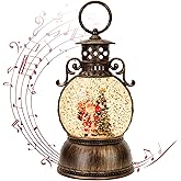 Snow Globe Lighted Christmas Decorations,Christmas Snow Globe Lantern with Musical, Retro Style Holiday Glitter Globe for Xmas Home Decoration Gifts
