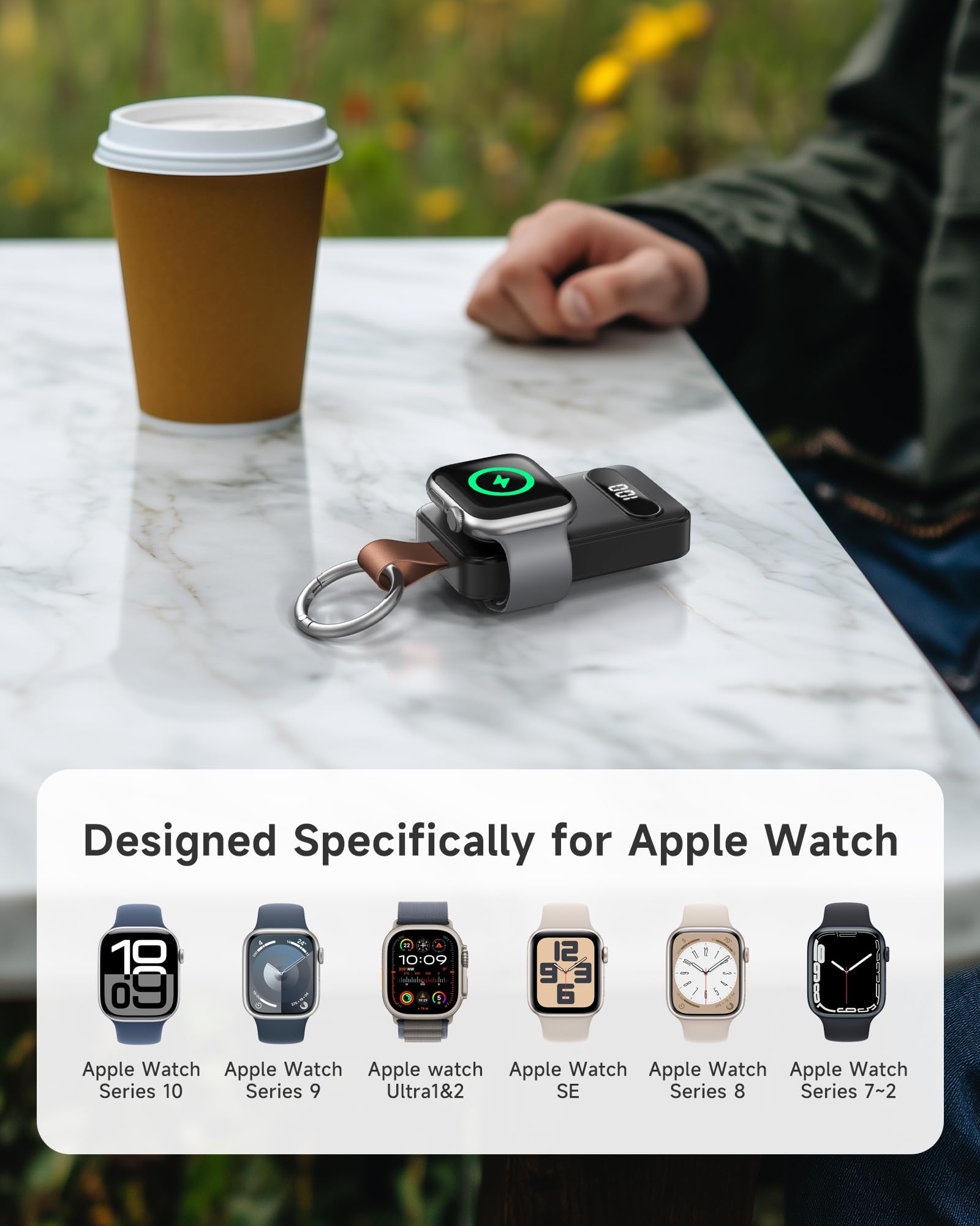 ZKAPOR 2000mAh Kabelloses Ladegerät für Apple Watch Serie, Mini Power Bank Mit LED-Anzeige Magnetisches Kabelloses Tragbares Ladegerät kompatibel mit Apple Watch 10/9/8/7/6/5/4/3/2/SE/Ultra/Ultra 2 6