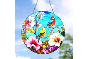 SATHGA Stained Glass Window Hanging,Cute Bird 11.8'' Hand-Painted Hanging Suncatchers for Windows,Decorative Indoor Sun Catchers for Wall Art,Home Decor Present for Mom,Grandmother,Women