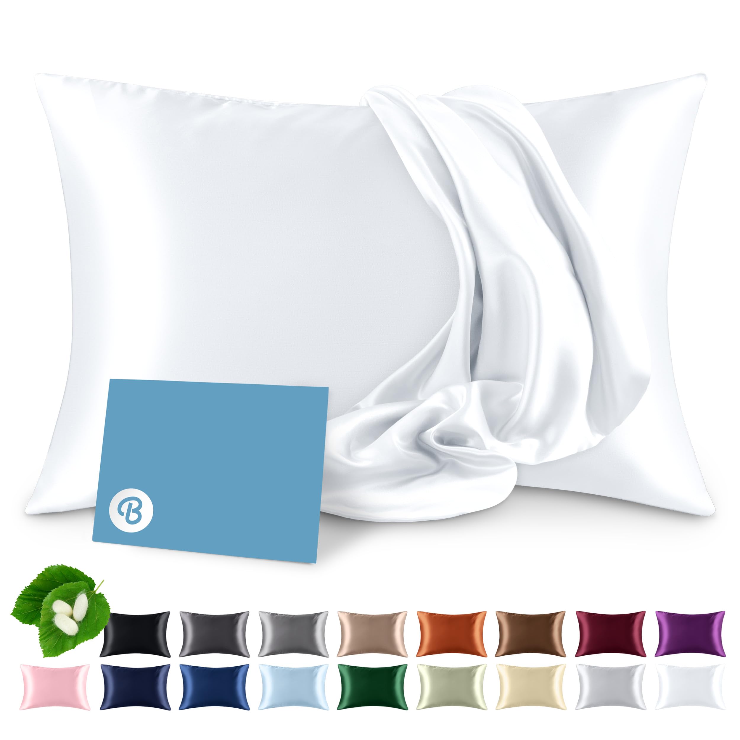 Bare Home 100% Mulberry Silk Pillowcase for Hair and Skin - Ultra Premium 6A Grade 19 Momme Silk Pillow Case - Envelope Enclosure - Breathable Cooling Pillow Cover (Standard, White) Image